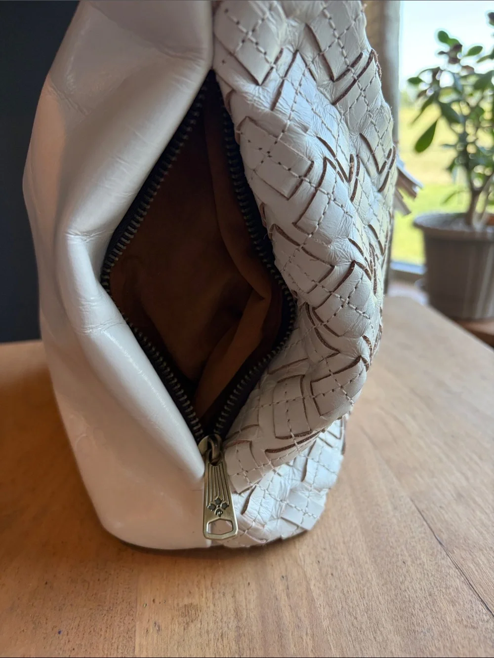 Patricia Nash Large White Braided Stitch Marcellina Leather Hobo Bag
